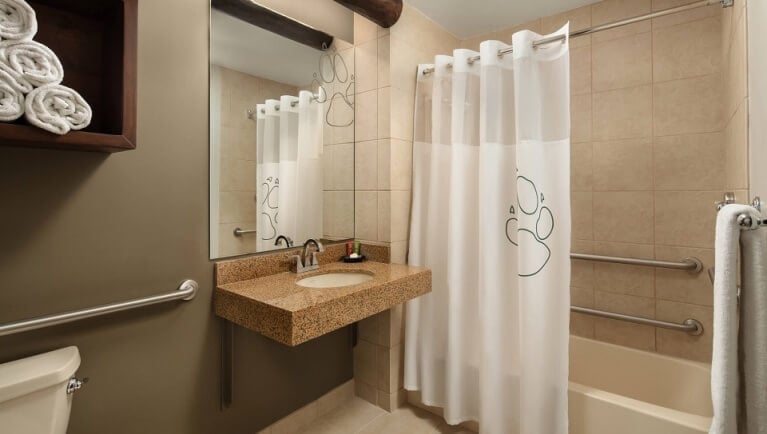 The bathroom area in the Accessible KidCabin Suite
